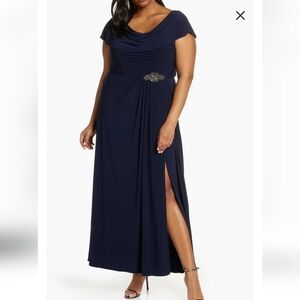Alex Evenings Navy Cowl Gown brand new 16